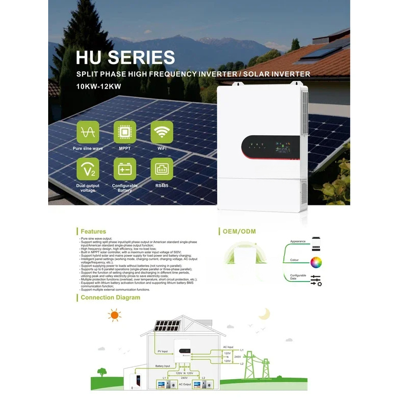Inverter Surya Hibrida Seri HU - Split Phase Inverter 10Kw 110V 220V ulasan dan harga